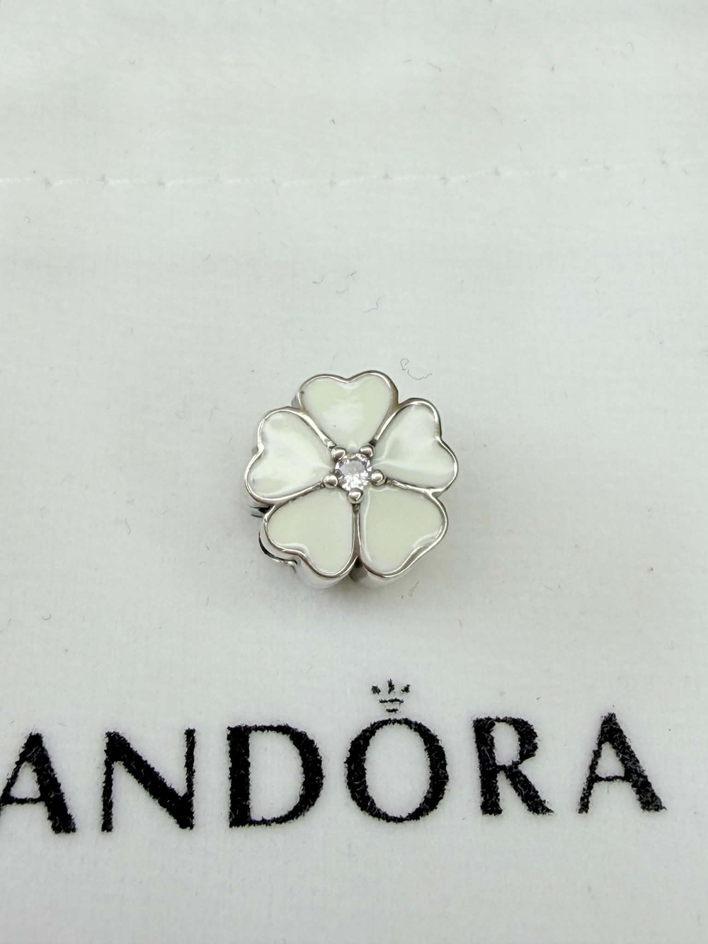 Pandora Cream Enamel Four-Leaf Clover Brooch with CZ Center